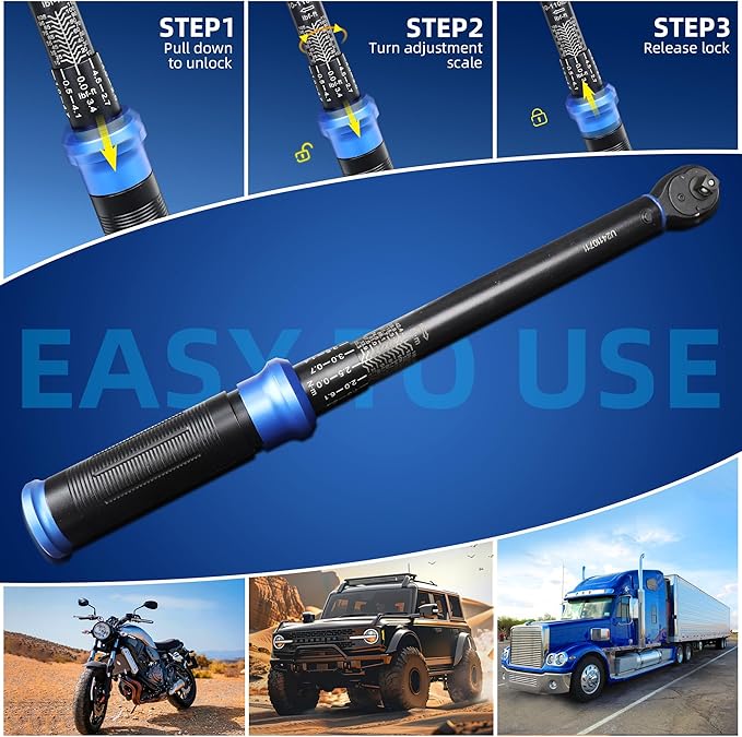 3/8-Inch Drive Click Torque Wrench, Dual-Direction Click Professional Torque Wrench 10-110FT.LB/13.6-135.6N.M, Dual Range Scales Graduated in FT.LB and N.M, Blue