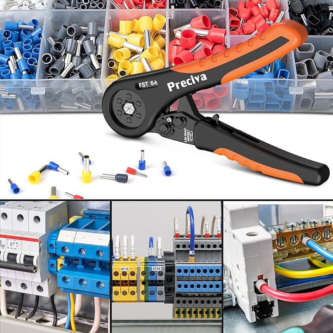 Preciva Ferrule Crimping Tool Kit, Hexagonal Ratchet Wire Crimp Pliers for AWG 28-7with 1250PCS Single & Twin Ferrules Connectors