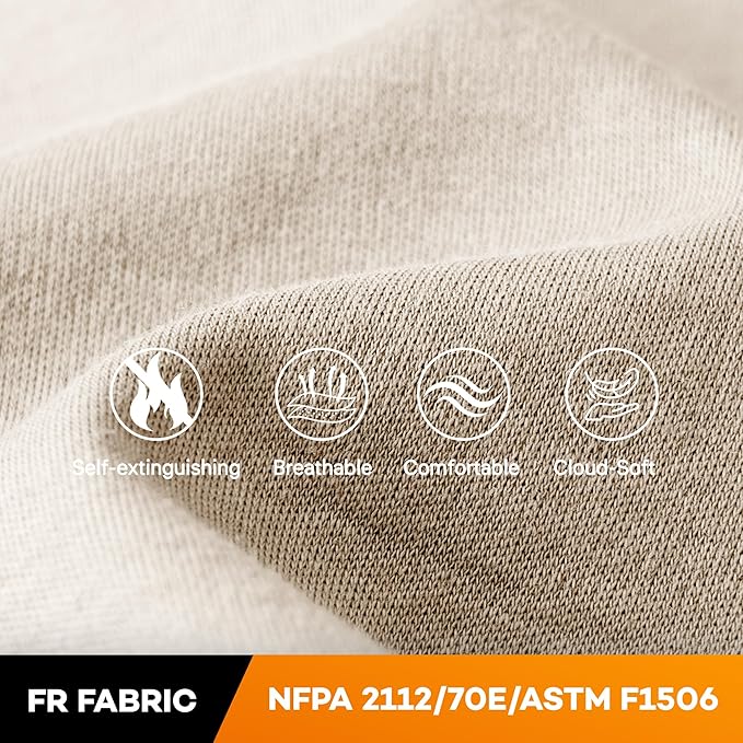 WORKWEYA FR Shirts for Men 6.5 oz Flame Resistant Long Sleeve Henley Shirt NFPA 2112/CAT2