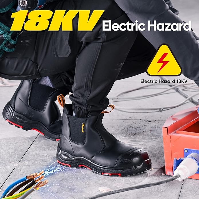 Mens Work Boots Steel Toe Chelsea Safety Boots Cow Leather Waterproof Lightweight Working Shoes