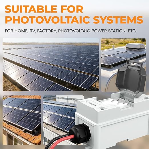 Solar Panel Disconnect Switch 10-60A 400V Solar Disconnect Switch Outdoor PV Isolator Upgraded Cover Visual Design Waterproof Circuit Breaker Box for RV Home Battery Off-Grid(400VDCAC, 20 Amp)