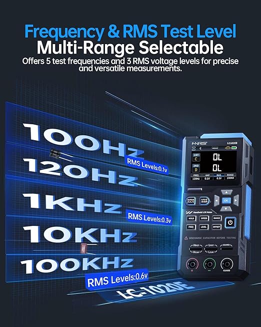 FNIRSI LC1020E 100kHz LCR Meter, 19,999 Counts Resistor Inductor Capacitor Tester, Auto Component Detect, Measures ESR/Q/D/θ/X, 2.8” Color TFT, Dual Parameter Display, Sorting & Open/Short Calibration