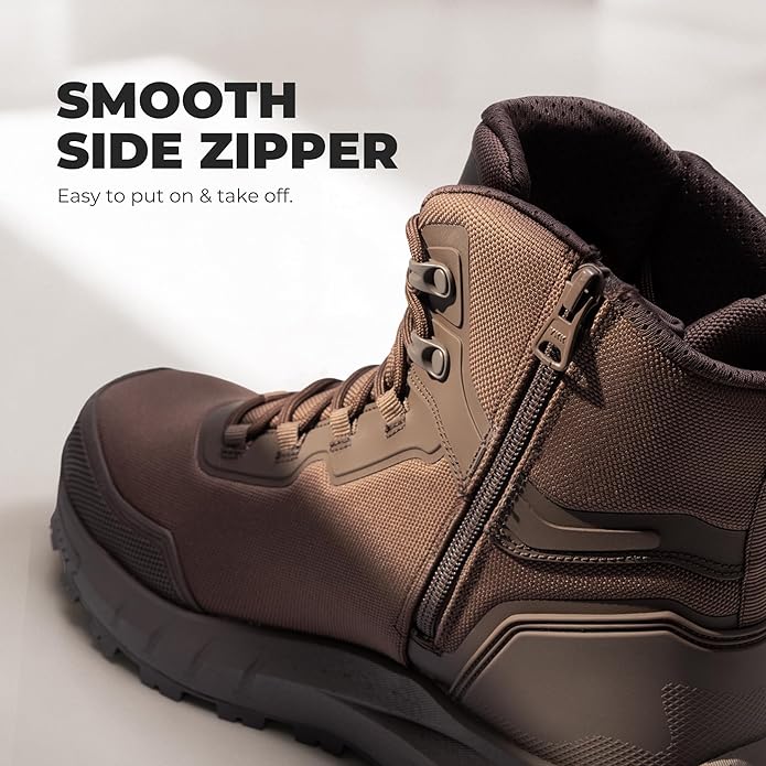 NORTIV 8 Composite Toe Boots for Men ASTM F2413-24 Safety Work Boots Lightweight Anti-Fatigue Non-Slip with Zipper for Warehouse Construction, Terrascope-nano