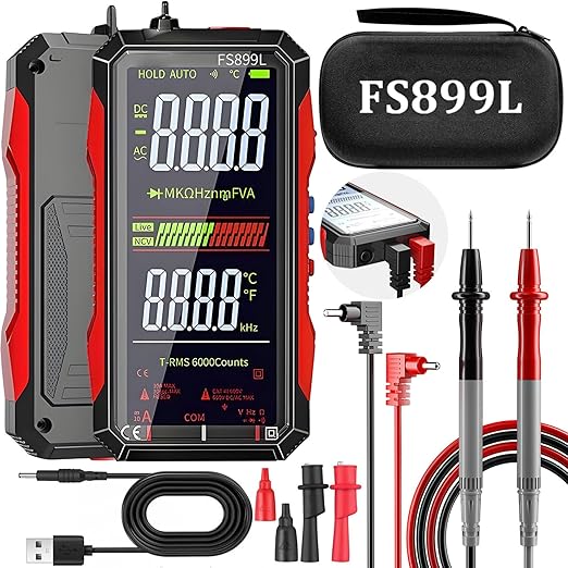 2026 Upgraded FS899L Multimeter, USB Rechargeable Digital Multimeter, Automatic Digital Display Multimeter Tester for Home and Industrial Electrical Issues (FS899L)