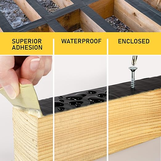 Deck Joist Tape for Decking, 2 inch x 50 Feet Roll, 8-Pack – Self-Adhesive Butyl Waterproof Flashing Tape, Protects Deck Beams from Rot and Decay, Easy-to-Apply