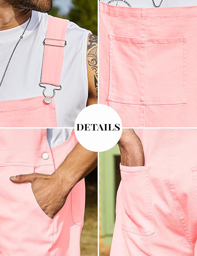 Bindefon Denim Overalls for Men Jean Shorts Jumpsuit Work Bibs Coveralls with Zipper