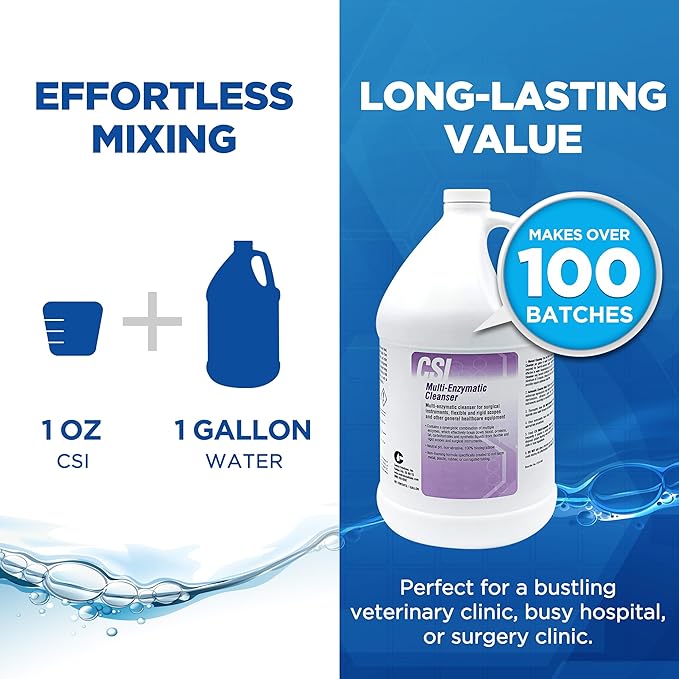 CSI Central Solutions Multi Enzymatic Cleanser - Hospital Grade Medical Instrument Cleaner for Presoak and Manual Processing, 1 Gal