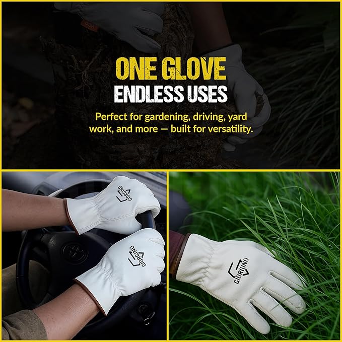 Giorgino Leather Work Gloves Men Heavy Duty Cowhide Driver Gloves Safety Work Gloves for Gardening & Construction