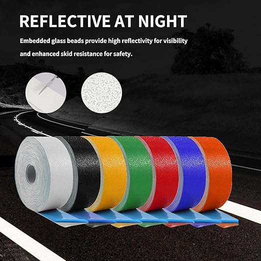 Reflective Pavement Marking Tape, Slip-Resistant & Durable. Heavy-Duty Rubber Base for Outdoors. Ideal for Driveways, Walkways & Parking Areas (White, 2 Inch X 148 Feet)
