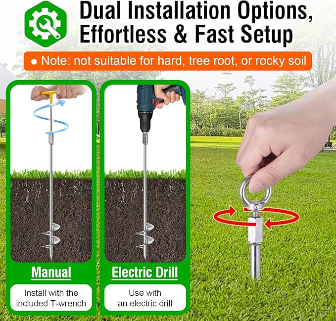 Ground Anchors Heavy Duty, 2 Pack Fully Welded Solid Steel Ground Anchors Screw in with 2.9" Spiral Blade, Trampoline Earth Stakes Auger Anchors for Sheds, Mobile Home, Tent, Swing Set