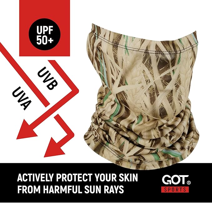 GOT Sports UPF 50+ Fishing Neck Gaiter - UV Face Mask Sun Protection for Men & Women - Camo SPF Face Cover Gator