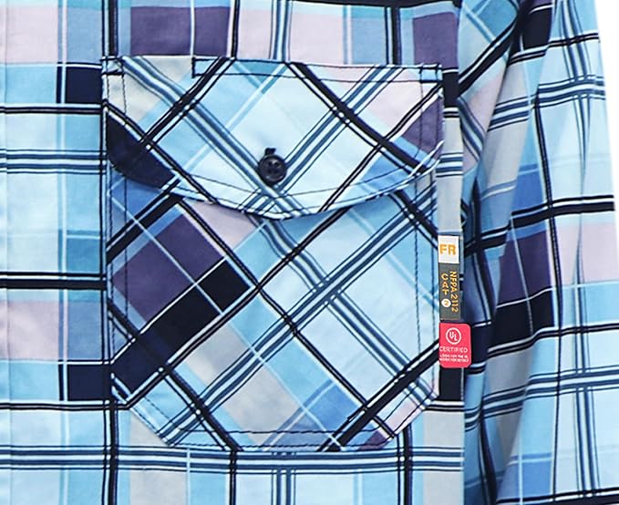 KONRECO FR Shirts for Men 100% Cotton 6.5oz Fire Resistant Lightweight Men's Plaid Work Shirts