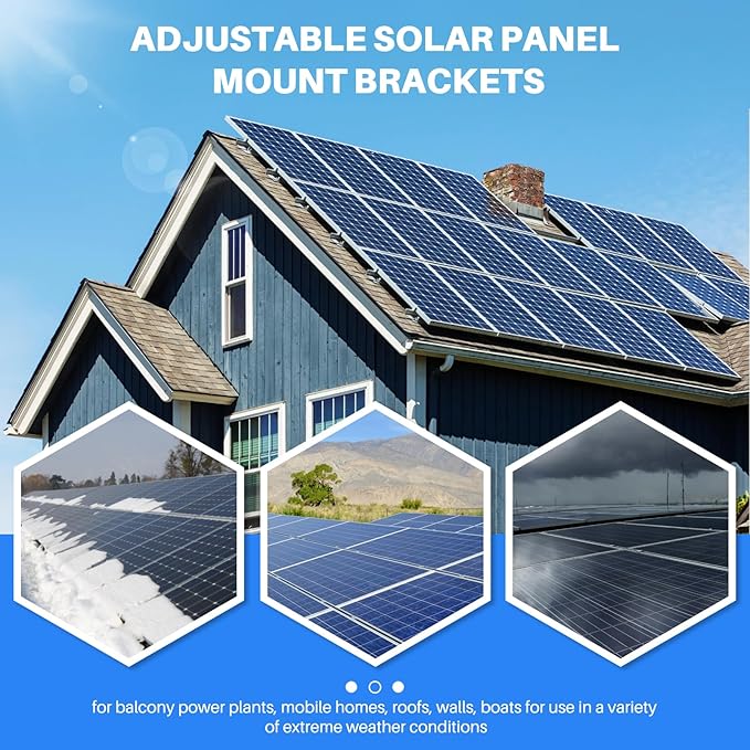 2PCS Adjustable Solar Panel Tilt Mount Brackets Aluminum Alloy Mounting Bracket Stand Systems Support 50W 70W 100W 150W 200W 300W 400W Solar Panels for Ground, Roof, Boat, Wall ,Railer, RVs