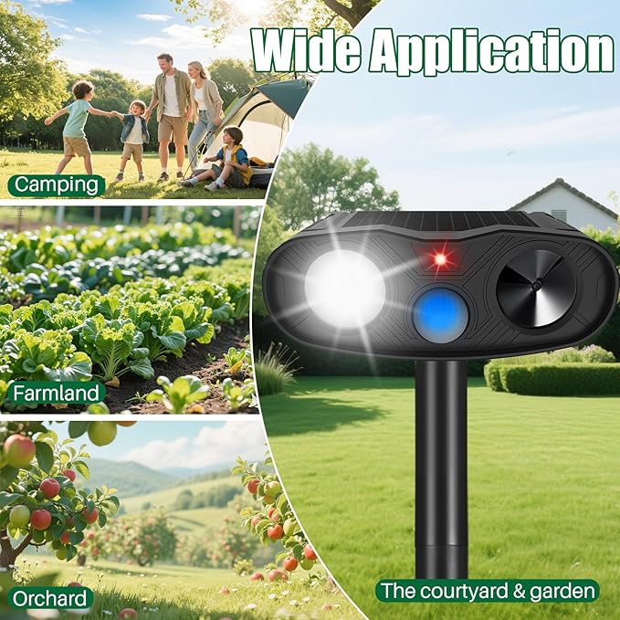 4Pack Solar Ultrasonic Cat Repellent Outdoor Bear Repellent Devices, Solar Animal Repeller Motion Detection Cat Squirrel Dog Repellent Goose Deterrent with LED Flash Lights for Yard (Black)