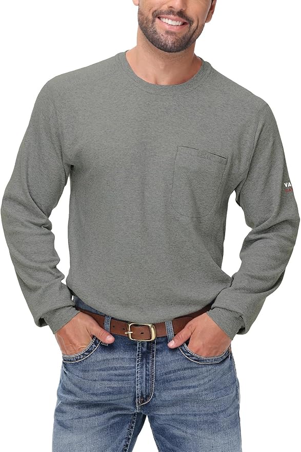 FR Shirts for Summer Crew T-Shirt 5.5OZ Heather Jersey Flame Resistant Long Sleeve Crew T Shirt CAT2