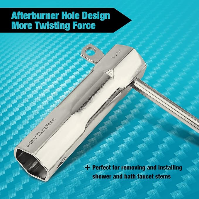 DURATECH Shower Valve Socket Wrench Set with Bar Handle for Removing Tub & Shower Valve, SAE, Includes 21/32”x 27/32”, 29/32”x 31/32”, 1-1/32” x1-3/32”, 1-5/32”x1-9/32”, 1-11/32”x 1-7/16”, 5-Piece