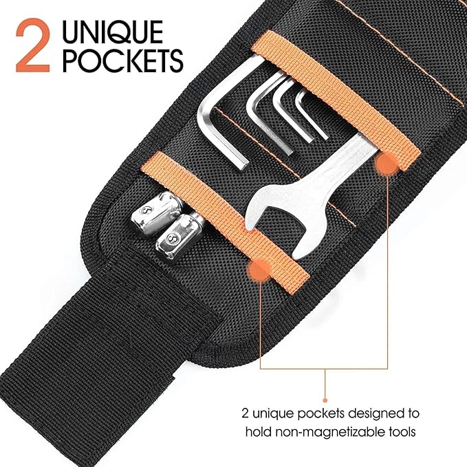 Adjustable Magnetic Wrist Band, 15 Strong Magnets Wristband for Holding Screws, Nuts, Gadgets.Tool Band Cool Christmas Gifts for Men & Women, Husband Birthday Gift Wristband