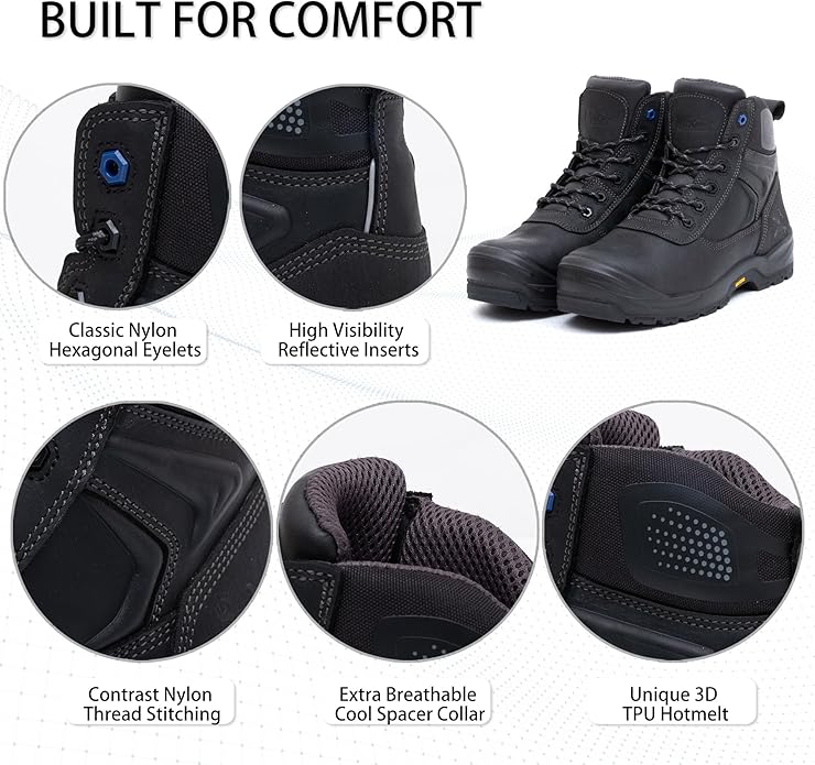MWORK 6" Safety Work Boots For Men Water Resistant Composite Toe Puncture Resistant EH Non Slip No Metal ASTM F2413-18 Comfortable&Durable MW9276