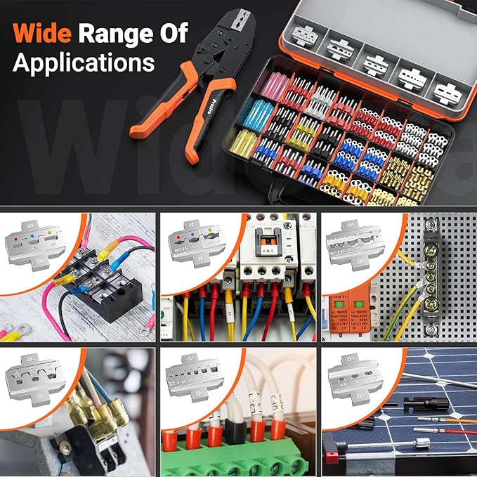 Preciva 6 PCS Crimping Tool Set with 395 PCS Connectors, Ratcheting Wire Crimper Tool for Heat Shrink,Insulated Connectors,Open Barrel,Circlip Terminals,Tube Terminals,Solar Connectors
