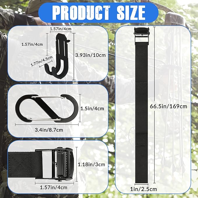 Tree Stand Harness Strap, Treestand Gear Hanger Starp with Multiple Carabiner Hooks for Hunting