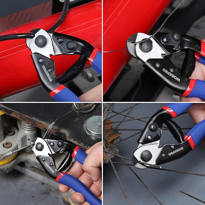 WORKPRO Cable Cutter, 7-1/2 Inch Heavy Duty Wire Rope Cutter, Chrome Vanadium Steel Jaw, For Hard Wire Ropes, Steel Wires And Aircraft Cables