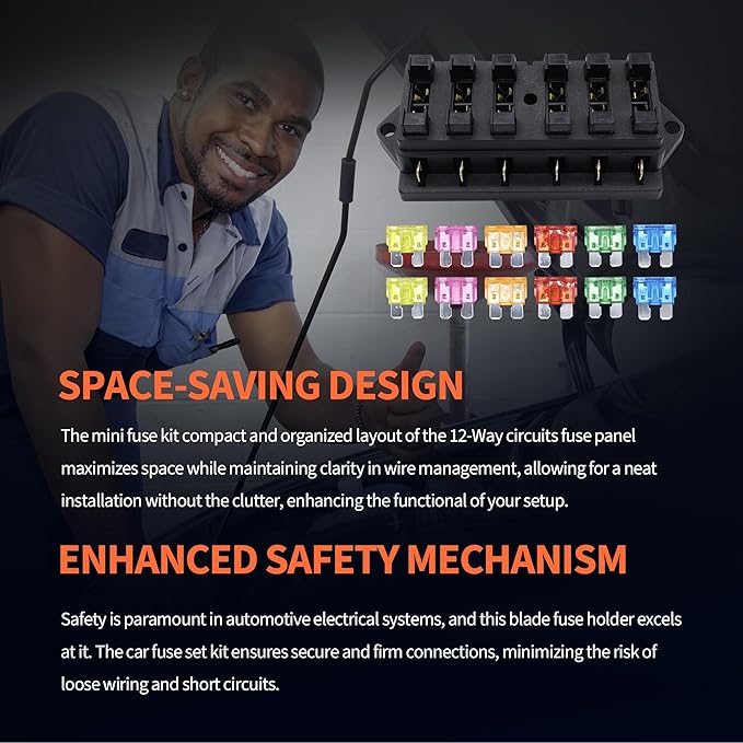 HiSport Fuse Block 6 Way Blade Fuse Box 12V 24V Waterproof Fuse Holder with Negative Bus ATC/ATO Suitable for Marine Yacht RV Car Trailer Truck