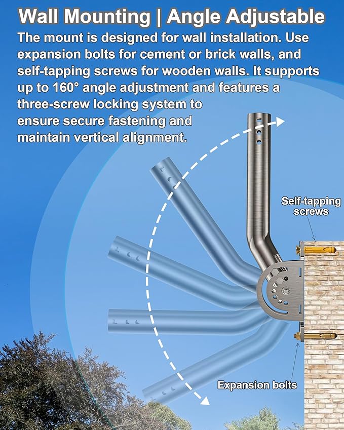 430 Stainless Steel Heavy Duty Antenna Mount, 1-Pack 13 in Three-Screw Locking Pivot J-Pole for Wall, Eave or Roof, 1.38 in OD, for Wireless Bridge, Access Point, Weather Station or Starlink Setups