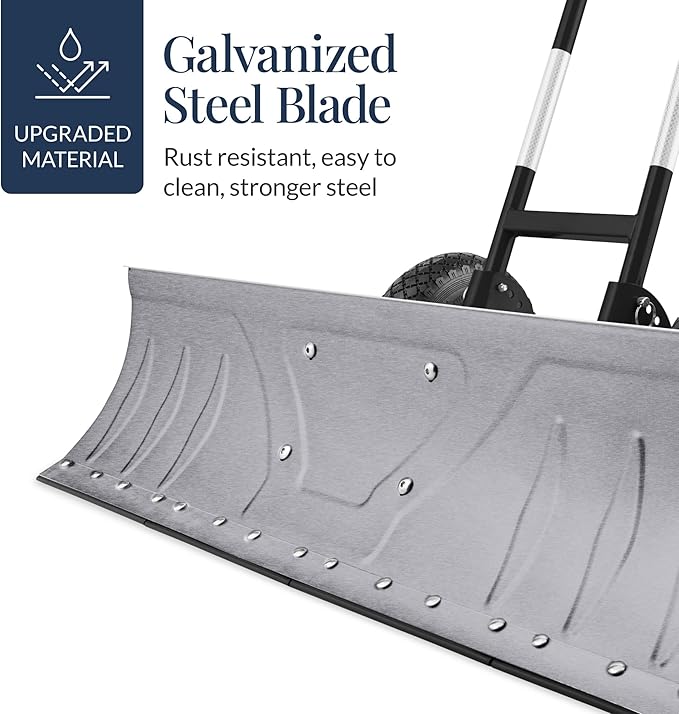 Best Choice Products 36in Galvanized Blade Heavy-Duty 2-Wheel Snow Pusher Hand Plow for Snow Removal w/Wheels, Adjustable Handle, Blade Angle - Silver