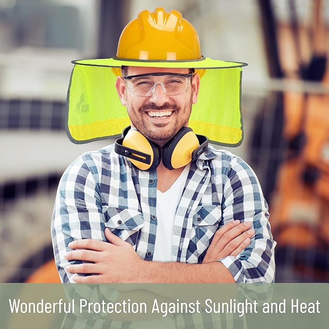 UNCO Industrial Hard Hat Sun Shield, 3 Pack, Yellow, Mesh Sunshade, Reflective, Snap Closure, Hard Hat Accessory