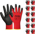 Safety Work Gloves PU Coated-12 Pairs,Red Seamless Knit Glove with Polyurethane Coated Smooth Grip on Palm & Fingers, for Men and Women, Ideal for General Duty Work (XX-Large)
