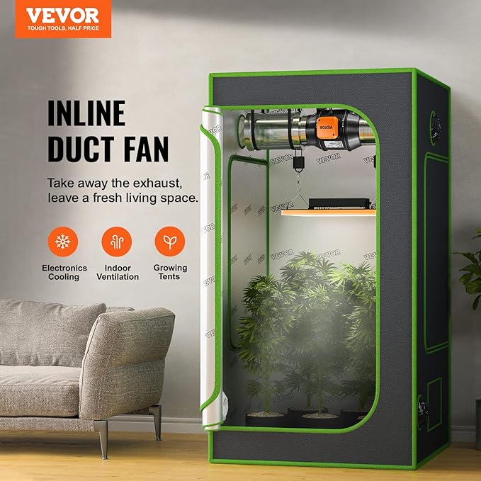 VEVOR Inline Duct Fan, 6-Inch 402 CFM with Temperature Humidity Controller, Quiet EC-Motor Ventilation Exhaust Fan for Cooling Booster, Grow Tents, Hydroponics