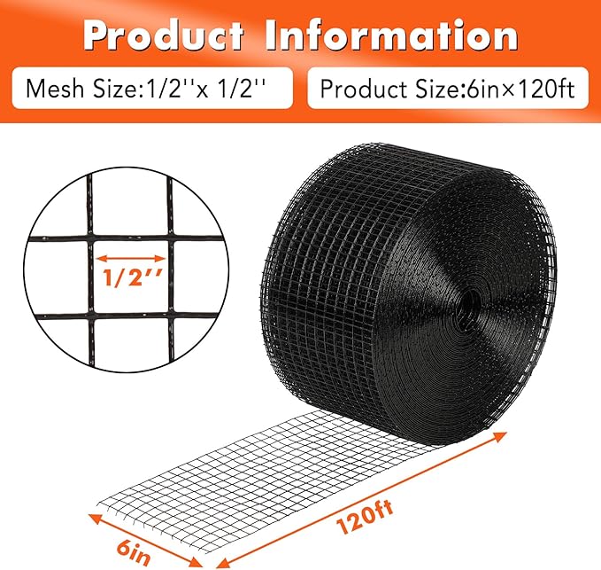 6in x 120ft Solar Panel Bird & Critter Guard Kit, Includes 100 Fastener Clips, 100 Cable Ties, Gloves, Pliers & PVC Coated Wire Mesh for Bird, Critters Control
