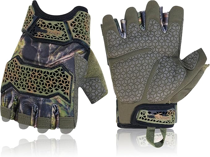 HANDLANDY Fingerless Work Gloves for Mens & Women, Uwrist Half Finger Shock-Absorbing Breathable Glove