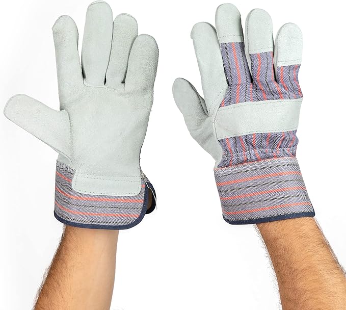 5015 60 Pair Pack Leather palm work gloves cowhide leather suede finish, single or double palm, 100% Leather and 100% Cotton Back, Grey