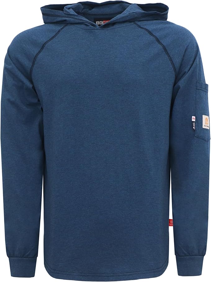 BOCOMAL FR Hooded T Shirts Heather Series 6oz Flame Resistant NFPA2112 CAT2 Fire Retardant Hoodies Work Shirt