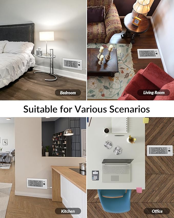 Super Quiet Register Booster Fan for 4" x 12" Register Holes, Smart Vent with Dual Intelligent Thermostat and WIFI App Control, Heating Cooling AC Vent Fan (White)