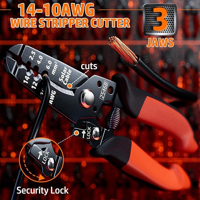 PEBA Crimping Tool Kit, Solar Crimper for AWG 16-10 Solar Panel Cable Wire, with 6 Pairs Solar connectors, Solar Wire Stripper and 1 Pair Solar Connector Spanner Wrench - Ratchet Crimp Tool Set