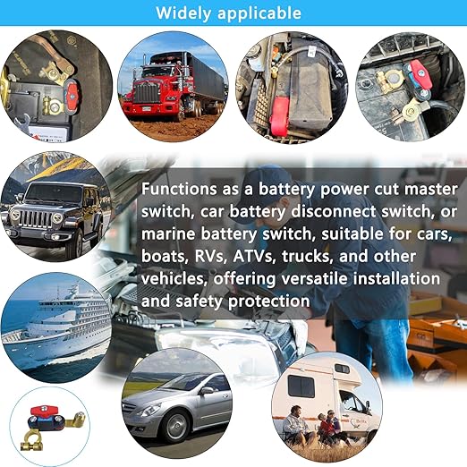 Battery Disconnect Switch 12V Heavy Duty, Adjustable Rotating Battery Cut Off Switch, Pure Copper Battery Kill Switch, 12V-48V Top Post Shut Off On/Off Isolator for Car Marine Boat RV ATV (1)
