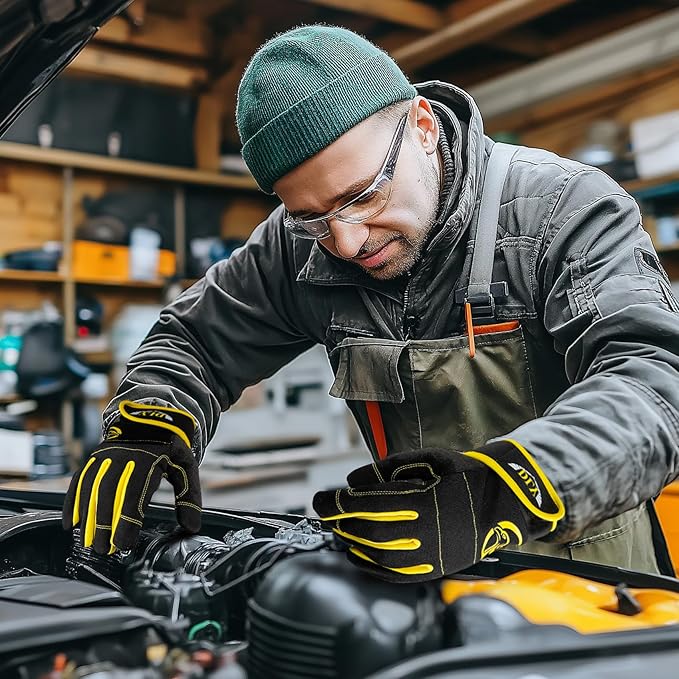DLY Heavy Duty Work Gloves, Impact Protection Mechanic Gloves, Synthetic Leather Work Gloves, Touchscreen Capable