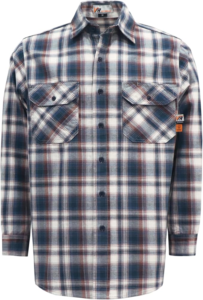 VATRENUS FR Shirts for Men 6.5oz Button Down Flame Resistant 100% Cotton Men's Pre-Washed Fire Retardant Work Shirt