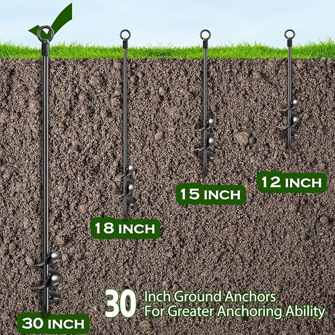 4 Pcs 30" Ground Anchors Shed Anchors Kit Heavy Duty 12mm Solid Steel, Triple-Turn Helix Earth Anchors for Sheds, Carport, Canopy, Gazebo, Trampoline, Mobile Home