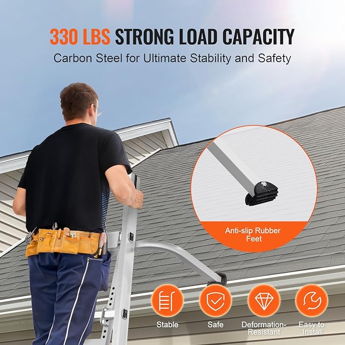 VEVOR Ladder Stabilizer, Heavy Duty Steel Ladder Roof Hook, Ladder Stabilizer with Wing Span/Wall Extension Accessory, Stable Ladder Standoff Arms for Roof Gutter with Anti-Slip Rubber Feet