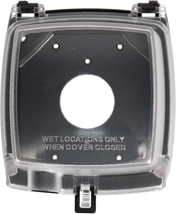 Intermatic WP1050 4-3/4" Deep Weatherproof Outlet Cover – Clear, GFCI & Round, Vertical Mount, UL Certified - Accommodates Single Device Configuration On Larger Double Gang 4"x4" Boxes
