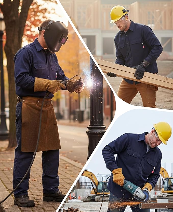 KONRECO FR Shirts for Men Fire Resistant Button Down Work Shirt 100% Cotton 6.5oz Lightweight Welding Shirts