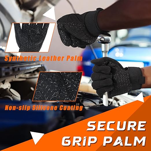 HANDLANDY Grip Work Gloves for Women Men, Safety Utility Yard Working Gloves, Flexible Touch Screen Mechanics Gloves (Black- Grip, X-Large (Pack of 1))