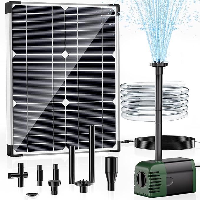 POPOSOAP Solar Water Pump Fountain,20W Solar Fountain Pump 320GPH Solar Powered Water Pump with Adjustable Flow, PVC Tubing and 16.4ft Cord Length for Ponds, Garden, Waterfall, Fish Pond