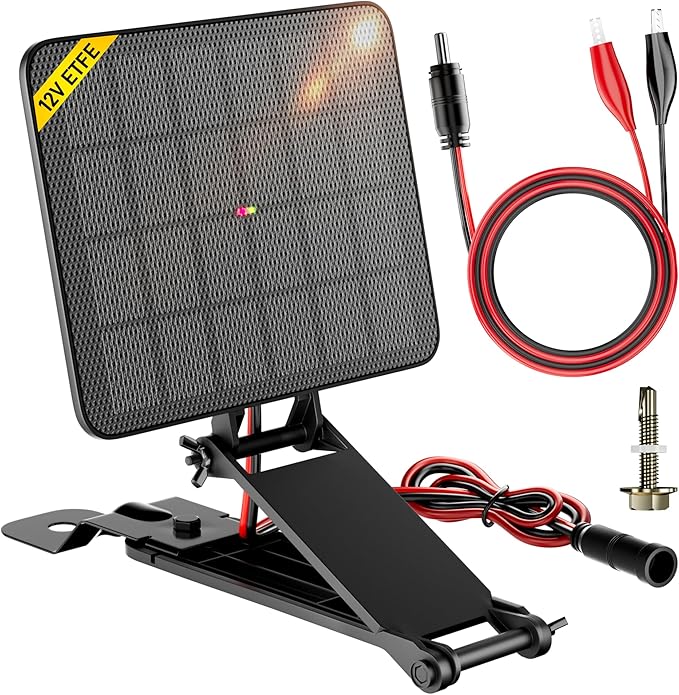 SUNAPEX Solar Panel for Deer Feeder: 12V 2.4W ETFE Waterproof Solar Battery Charger with Indicator Light, Adjustable Mounting Bracket for Game Feeder Timer, Rechargeable Batteries, Camera
