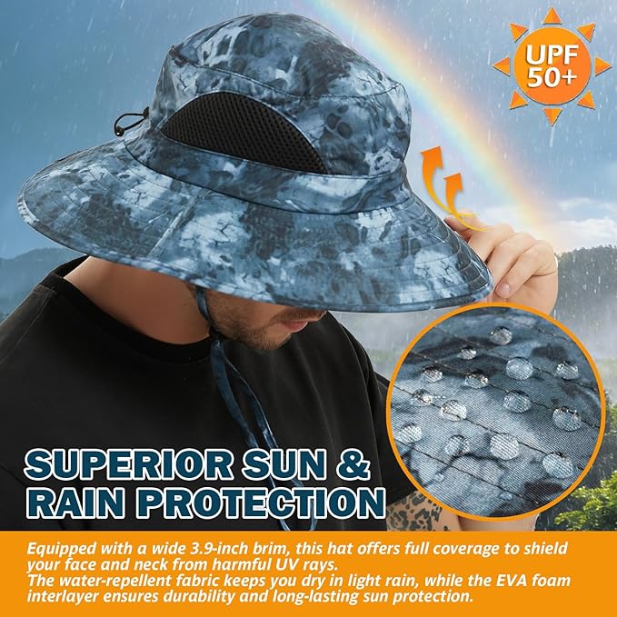 EINSKEY Wide Brim Sun Hat, UPF 50+ UV Protection Waterproof Packable Bucket Hat for Men & Women, Fishing Hiking Beach Garden