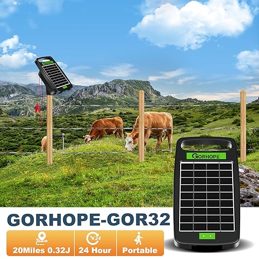 20 Miles Solar Electric Fence Charger,Output 0.32J Electric Fenc e Charger,24-Hour Uninterrupted Protection Solar Fence Chargers, Solars Fence Energizerr That can Work for 14 Days Without Sunlight