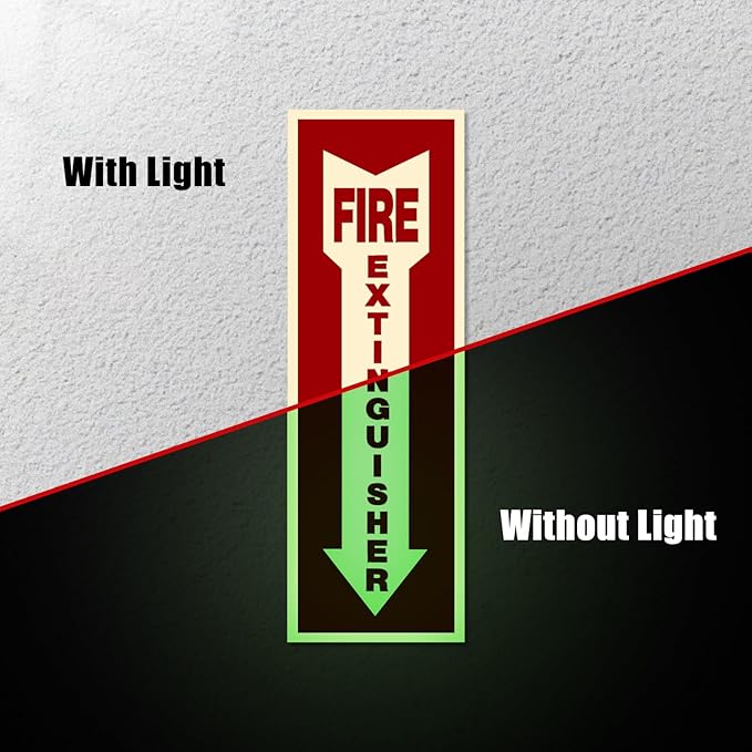 Fire Extinguisher Signs,Safety Sign Sticker glow in the dark 12 Pack 4" X 12" Durable Self Adhesive, Waterproof and UV Protected,for Home, Office or Boat
